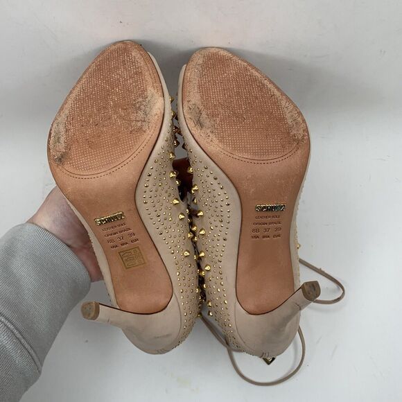 Schutz Size 8 Heels Strappy Gladiator Leather Cage Open Toe Ankle Strap Back Zip - Picture 13 of 13